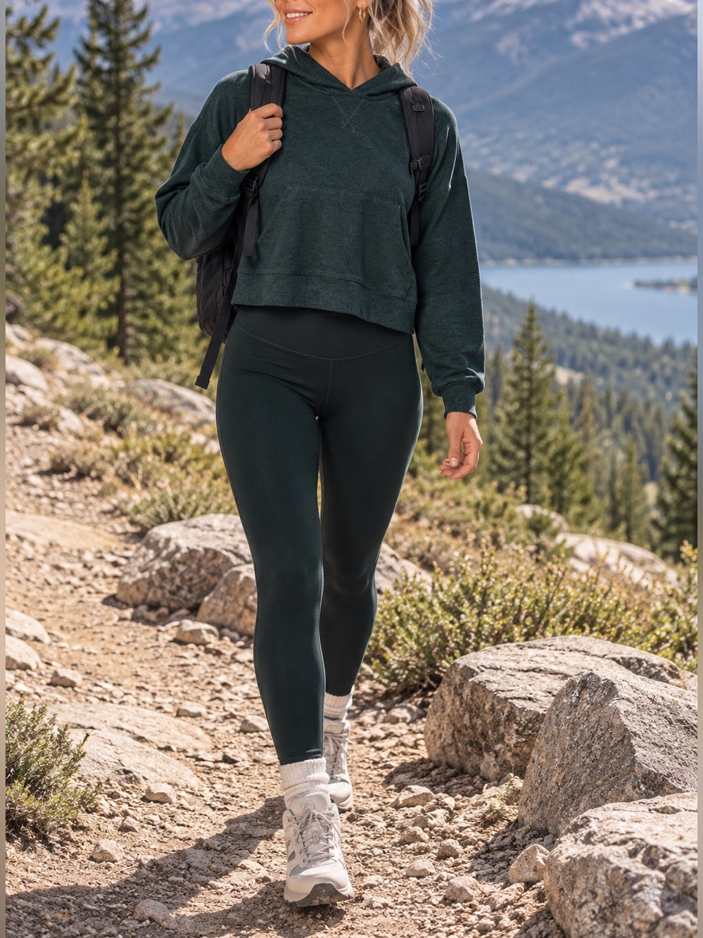🌲FABLETICS Set of 2 Jersey Cropped Hoodie + Leggings in Everpine Heather Green